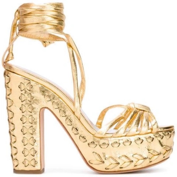 RARE FIND! ALCHIMIA DI BALLIN Anguilla Gold Leather Platform Sandals Siz… - Picture 1 of 16